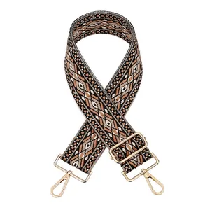 Adjustable wide replacement strap with brown and black geometric jacquard weave
