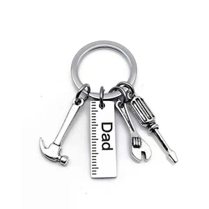 Stainless steel tool keychain with hammer wrench screwdriver ruler and Dad engraving