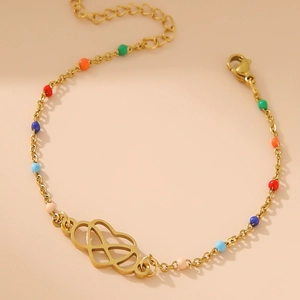 Minimalist Stainless Steel Heart Infinity Bracelet For Women Colorful Beads Enamel Gold Silver Plated Jewelry Gift