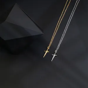 Minimalist Cross Four-pointed Star Pendant Necklace Stainless Steel Hip Hop Punk Jewelry For Men Women
