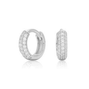 Detail showing the 925 silver hallmark and pave zircons on these elegant silver hoop earrings