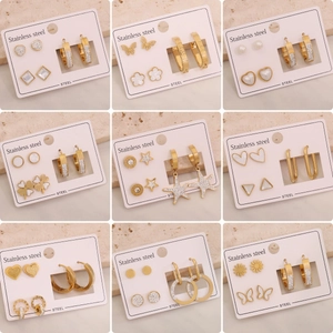 Stainless Steel Earrings Hoops Studs Rhinestones Imitation Artificial Pearls Heart Star Butterfly Shapes Elegant Women Jewelry