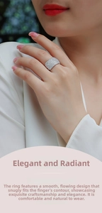 Close-up of wide S925 silver ring featuring multi-row pavé-set round moissanite stones
