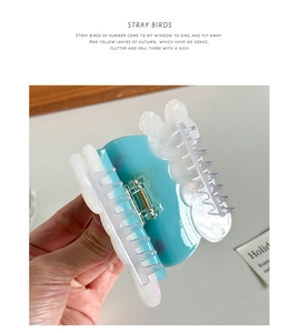 Detailed macro view of the butterfly acetate hair claw in candy blue with a gradient white finish