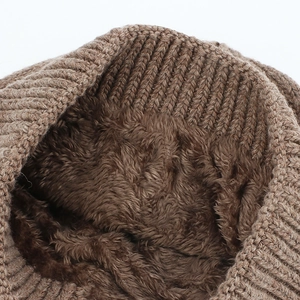 Coffee brown thick knit beanie with warm fleece lining for winter cycling and outdoor use