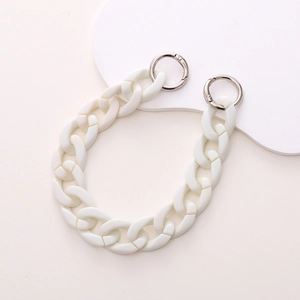 White acrylic resin chain strap with silver metal spring rings for bags and water bottles