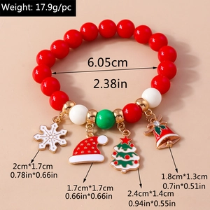 Detailed dimensions of Christmas beaded bracelet with tree and snowflake alloy charms