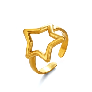 Polished gold plated stainless steel star ring with an adjustable open band for women