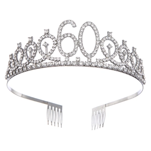 Sparkling 60th birthday tiara with silver rhinestones and hair combs for party decor