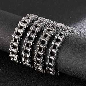 Retro stainless steel bicycle chain bracelets for men with industrial punk aesthetic
