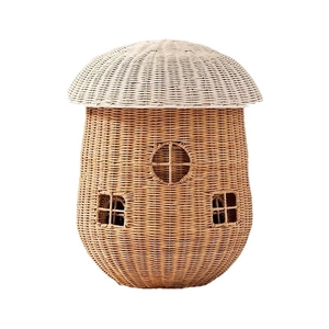 Nordic handmade mushroom-shaped rattan storage basket with hollow windows in natural wood color