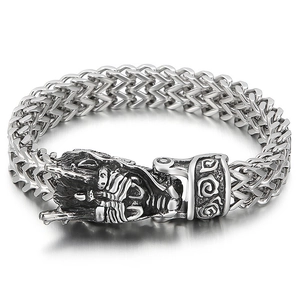 Stainless Steel Dragon Head Bracelet For Men Retro Punk Gothic Braided Woven Chain Jewelry Black Silver Gold