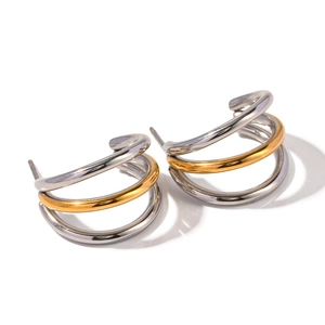 Boucles d'oreilles entrelacées en acier inoxydable bicolore or et argent pour femme