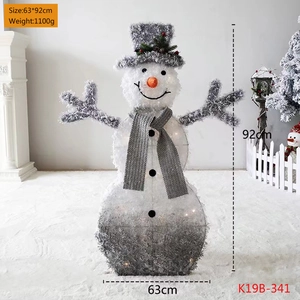 Illuminated 92cm flocked snowman Christmas decoration with 63cm width and scarf detail