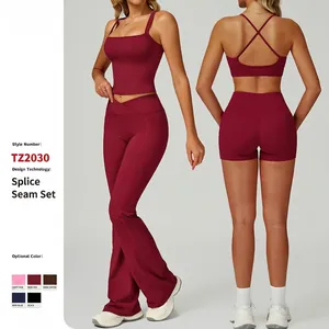 Ensemble de Yoga pour Femmes Soutien-gorge Croisé Taille Haute et Pantalon Évasé pour Gym Fitness Course Activewear Top And Bottom