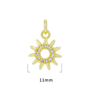 Micro-pave 18K gold plated sun pendant with sparkling zircon, 11mm jewelry accessory