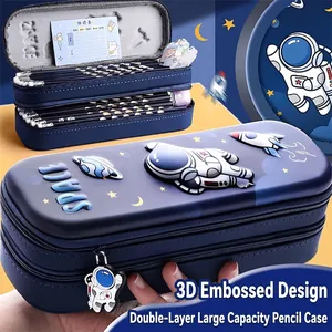 3D Embossed Cartoon Pencil Case Double Layer Large Capacity EVA Waterproof Stationery Organizer For Students School Kids