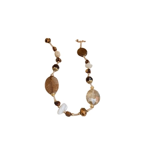 Vintage irregular white marble and agate beaded necklace with layered Maillard brown style