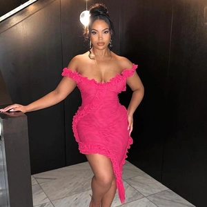 Sexy Mesh Ruffle Mini Dress V-Neck Backless Asymmetrical Hem Spaghetti Strap Party Streetwear For Women