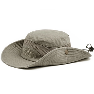 Chapeau de soleil respirant pour homme avec large bord, broderie et cordon réglable