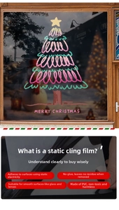 Détail de l'autocollant statique sapin de Noël montrant l'application facile sur vitre