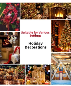 Detailed Christmas scene showing festive wreaths, decorated trees, and warm holiday lighting