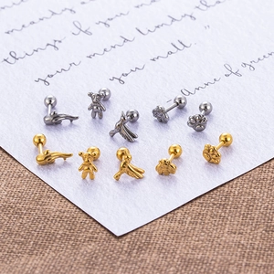 Miniature animal shapes screw back earrings in gold and silver finish stainless steel