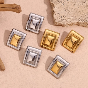 Minimalist Stainless Steel Rectangular Geometric Stud Earrings For Women 18K Gold Plated Fashion Jewelry Daily Wear Accessory