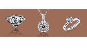 Macro detail of S925 silver moissanite ring and pendant with round brilliant cut stones