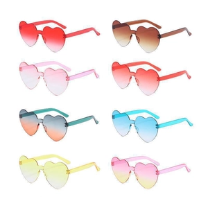 Fashion heart shaped rimless sunglasses in multiple gradient jelly colors for men and women