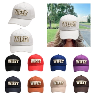 WIFEY Letter Chenille Patch Sequin Embroidery Baseball Cap Adjustable Curved Brim Outdoor Sun Protection Hat Women