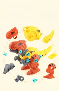 Exploded view of DIY assembly dinosaur toy set with screws and mechanical parts