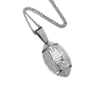 Hip hop American football pendant necklace with silver plating and iced out crystals