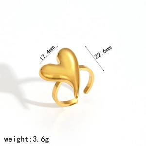 Bague cœur irrégulière plaquée or 18k avec dimensions 17,4mm et poids de 3,6g