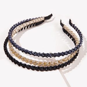 Three-piece elegant crystal beaded headband set in black, champagne gold, and navy blue