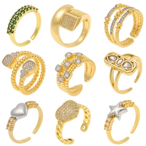 Exquisite Zirconia Open Ring Copper 18K Gold Plated Adjustable Geometric Heart Star Ring Fashion Jewelry For Women Gift