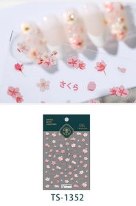 Detail of 3D embossed cherry blossom nail stickers TS-1352 with pink floral relief textures
