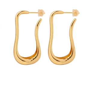 Minimalist Irregular Geometric Copper Hoop Earrings For Women Personalized Electroplated Gold Metallic Wave Drop Earrings Jewelry