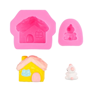 3D pink silicone molds for DIY snowman and cartoon house shaped resin gypsum crafts