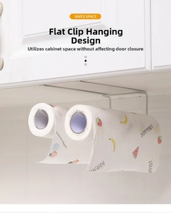 Space-saving white metal kitchen roll holder hanging under cabinet with dual paper rails