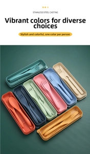 Detail view of 8-color portable stainless steel cutlery sets with matching storage cases