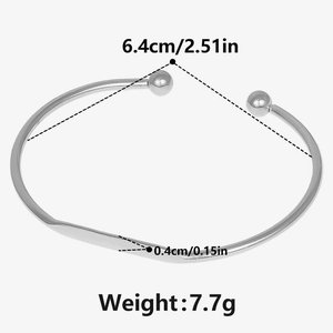Detailed dimension guide for silver stainless steel open bangle with weight and size specs