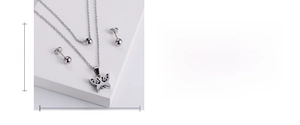 Size guide showing 12mm butterfly pendant dimensions for titanium steel jewelry set