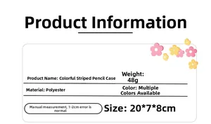 Detailed dimension guide and specifications for the polyester colorful knit pencil case