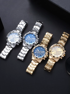 Vista di gruppo di orologi cronografi da uomo in acciaio argento e oro con multi-quadranti