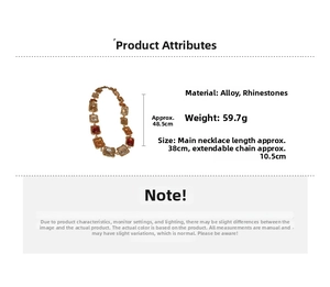 Detailed size specifications of the vintage rhinestone geometric necklace with dimensions