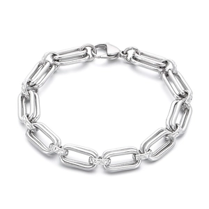Men's double layer stainless steel chain bracelet with silver finish and o-link texture