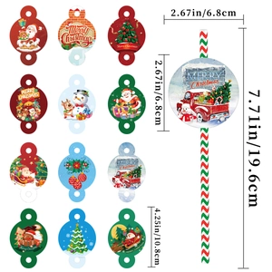 Christmas straw decorations featuring Santa and Snowman tags for holiday party supplies