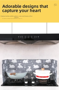 Kitchen foldable aluminum oil splash guard featuring a cute gray rabbit pattern design