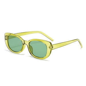 Retro square cat-eye sunglasses with fluorescent yellow frame and dark green lenses